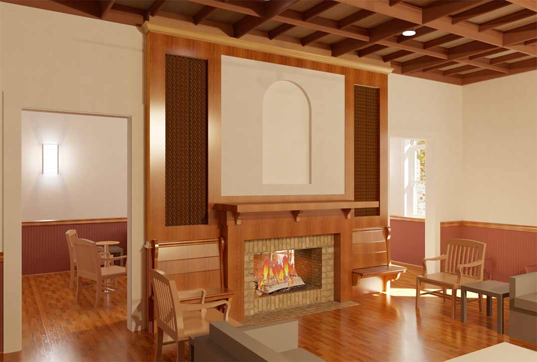 Rendering of the renovated dining room and fireplace inside St. Francis of Assisi friary